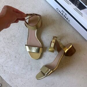 J.Crew Evie Metallic Leather Ankle Strap Block Mid Heel Sandal Made in Italy 7